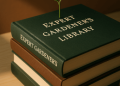 Conceptual illustration of a plant whose roots are a foundational book and whose leaves are a modern application book, symbolizing a strategic library.