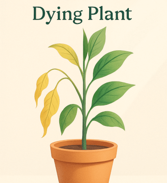 A clean illustration demonstrating the finger dip test, with a finger inserted deep into a houseplant's soil to accurately check its moisture level before watering.